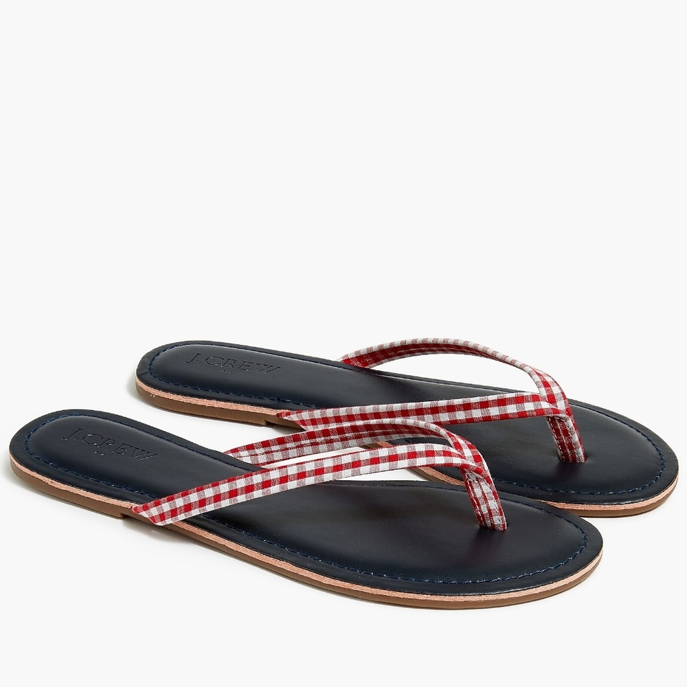 New! J Crew size 10 Easy summer flip-flops Red Gingham Sandal NWT